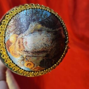 CHRISTMAS BY KREBS" Santa on Silk Glass Christmas Ornament